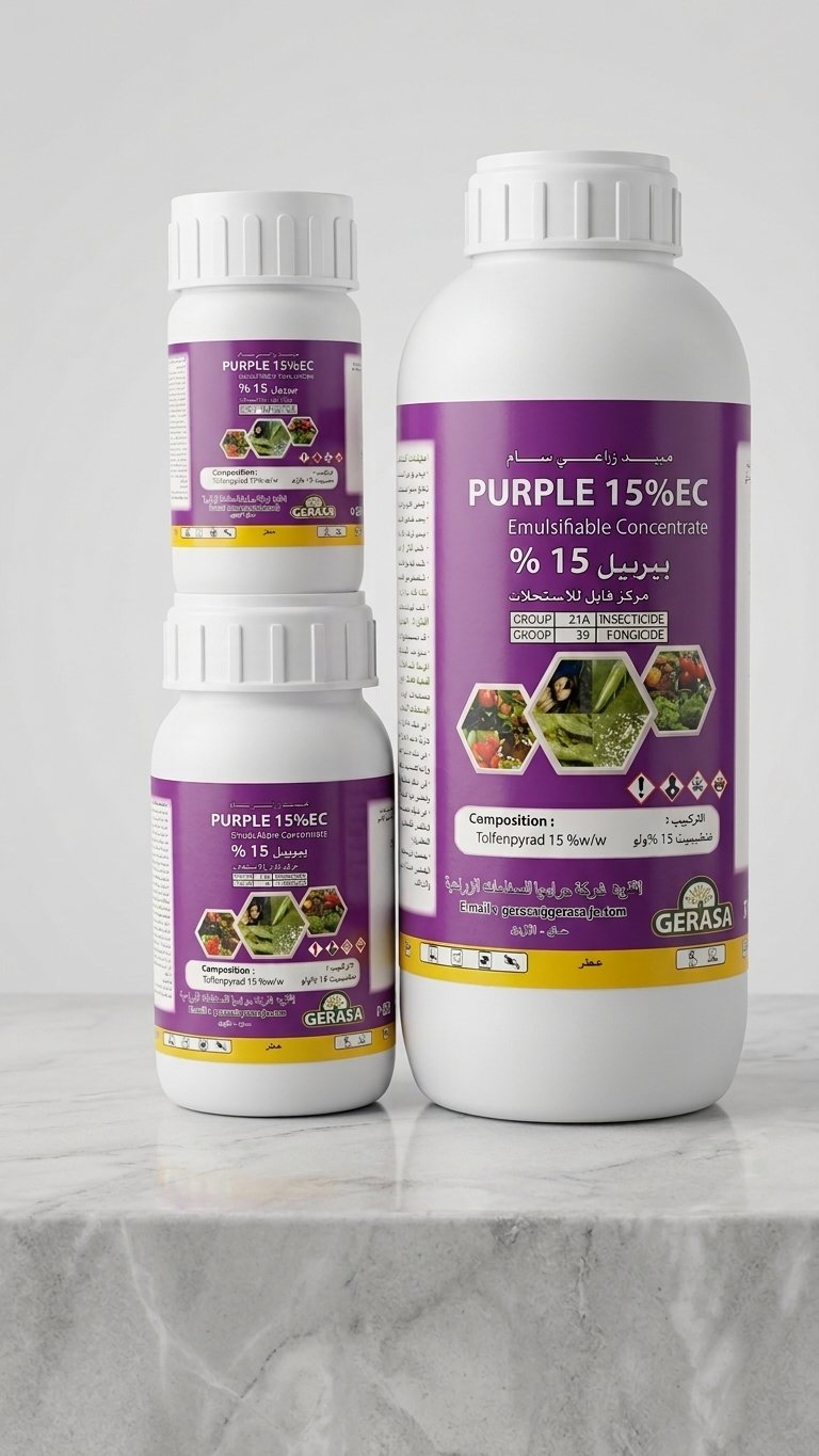 An emulsifiable concentrate pesticide containing Tolfenpyrad (Group 21A Insecticide / Group 39 Fungicide) targeting a broad range of insect pests and fungal issues.